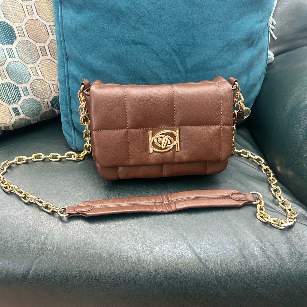 Brown Quilted Chain Shoulder Bag